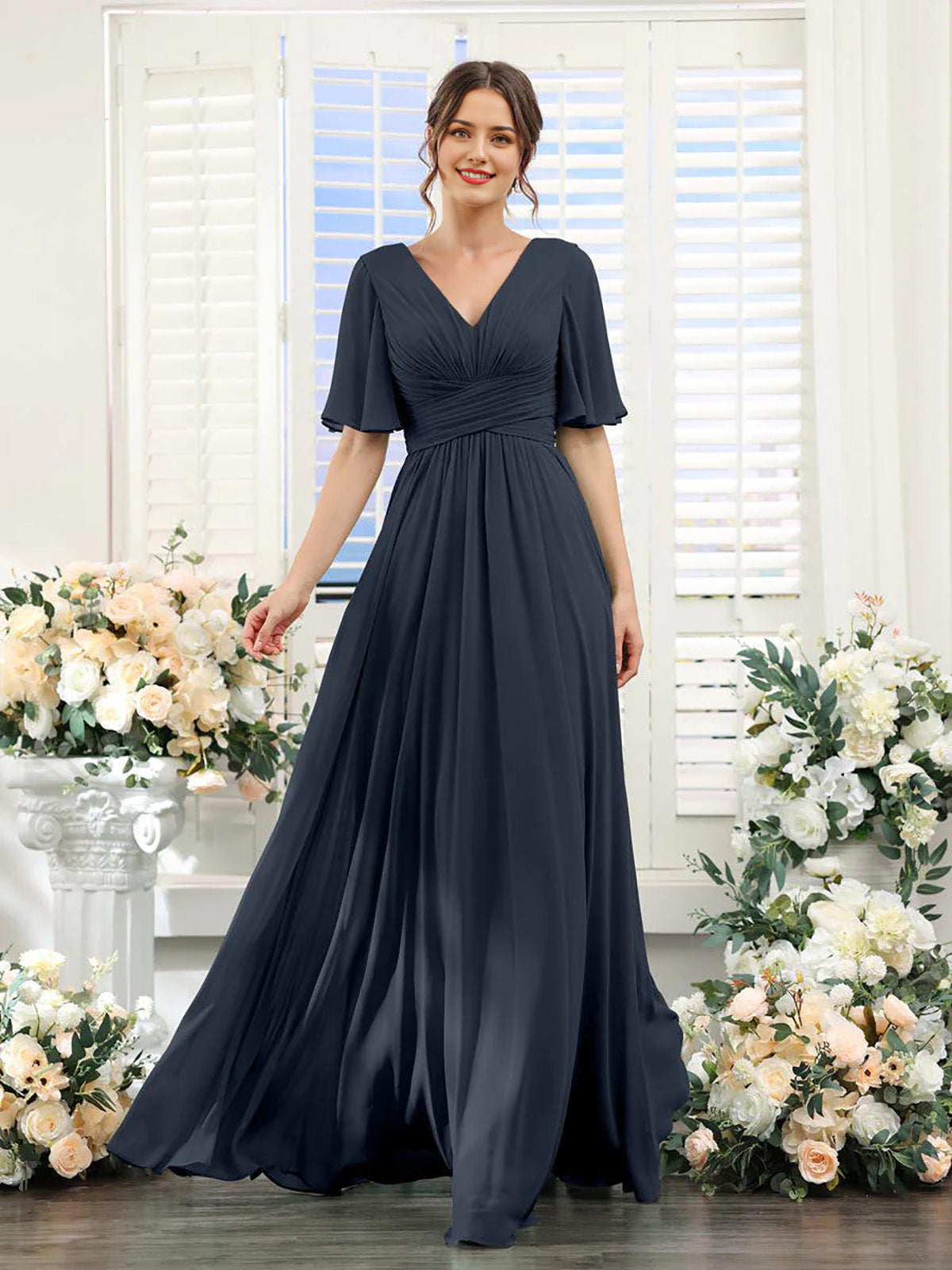 Magdalena - Beautiful V-neck chiffon dress