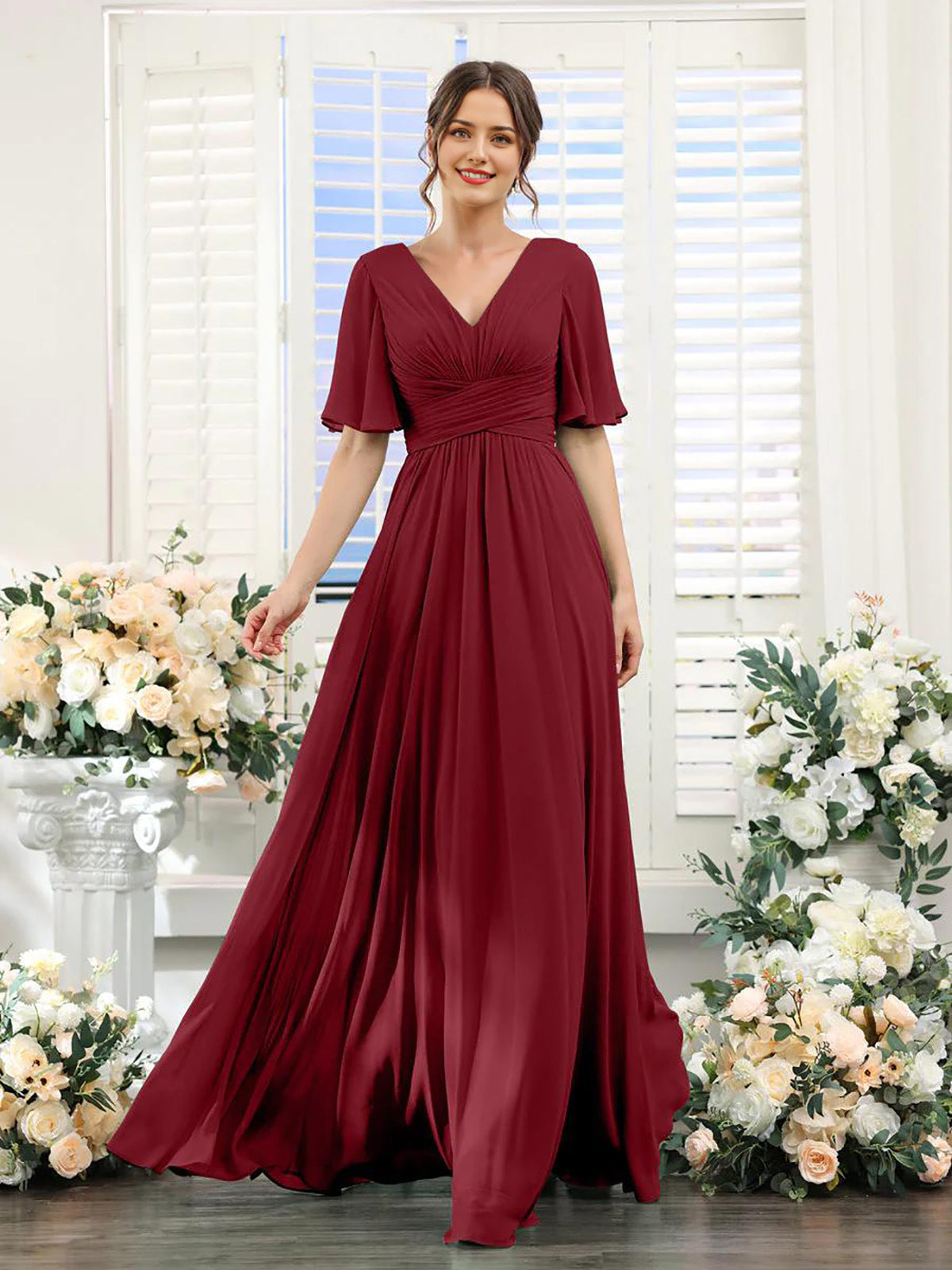 Magdalena - Beautiful V-neck chiffon dress