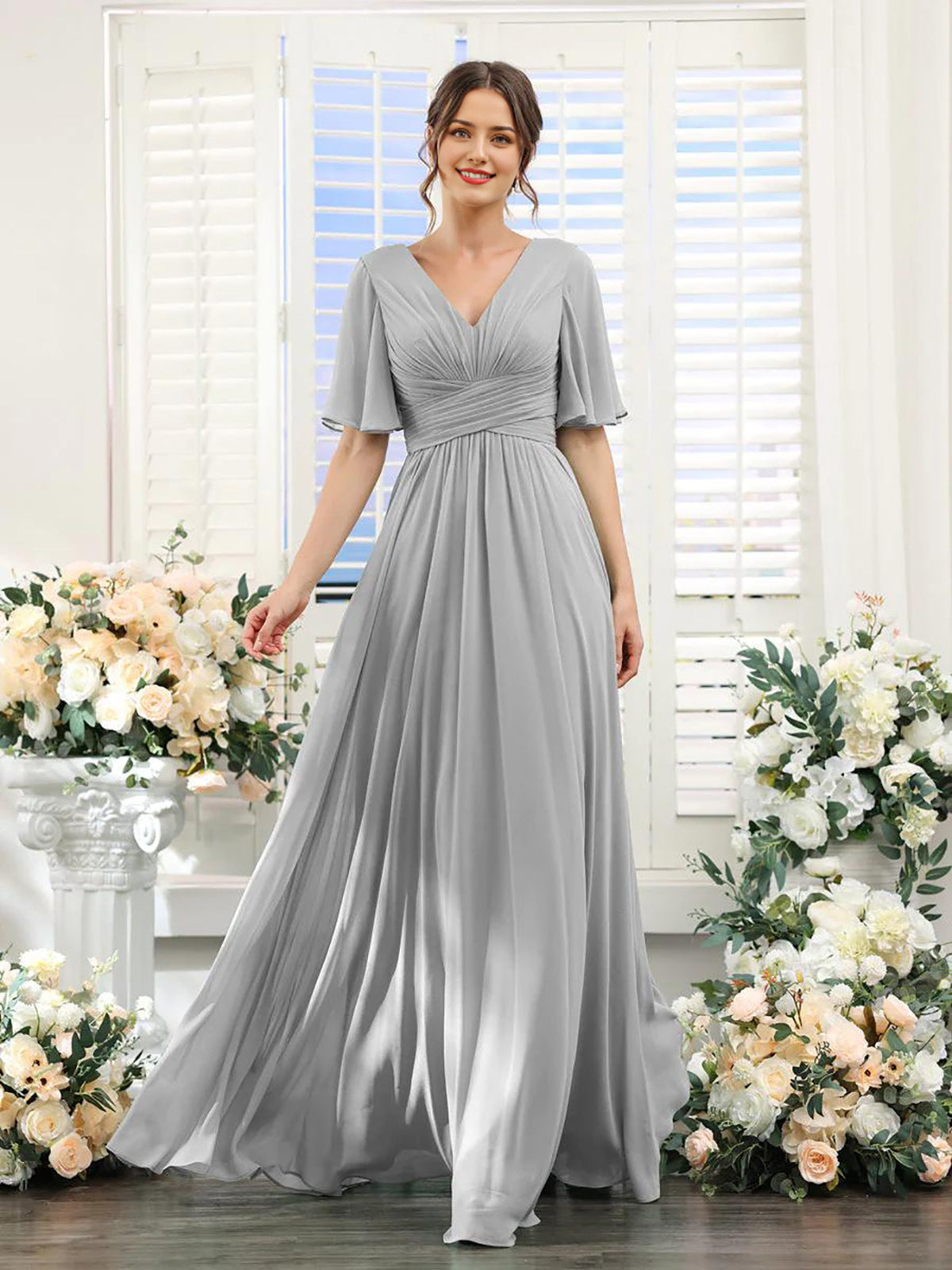 Magdalena - Beautiful V-neck chiffon dress