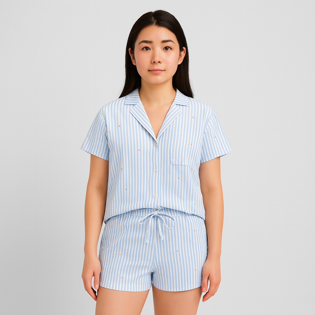 Women's 2-Piece Pajama Set - Button-Up Shirt and Elastic Waist Shorts