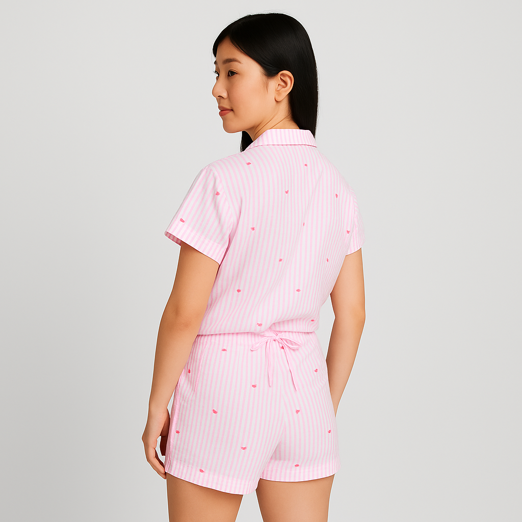 Women's 2-Piece Pajama Set - Button-Up Shirt and Elastic Waist Shorts