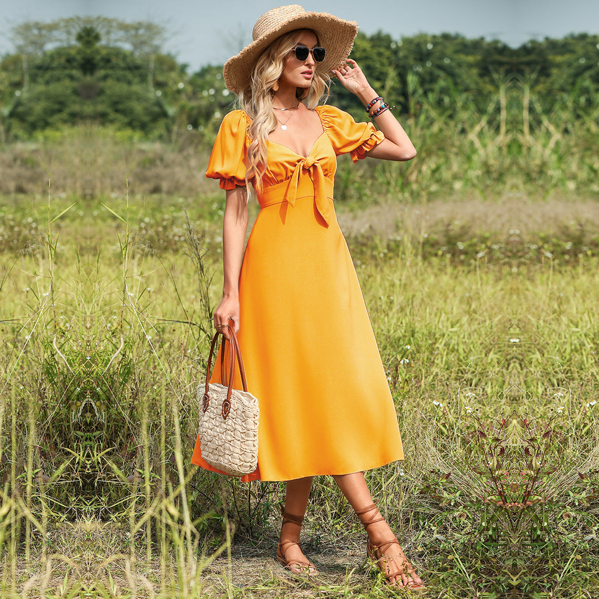 Aya - Elegant midi dress with ribbon