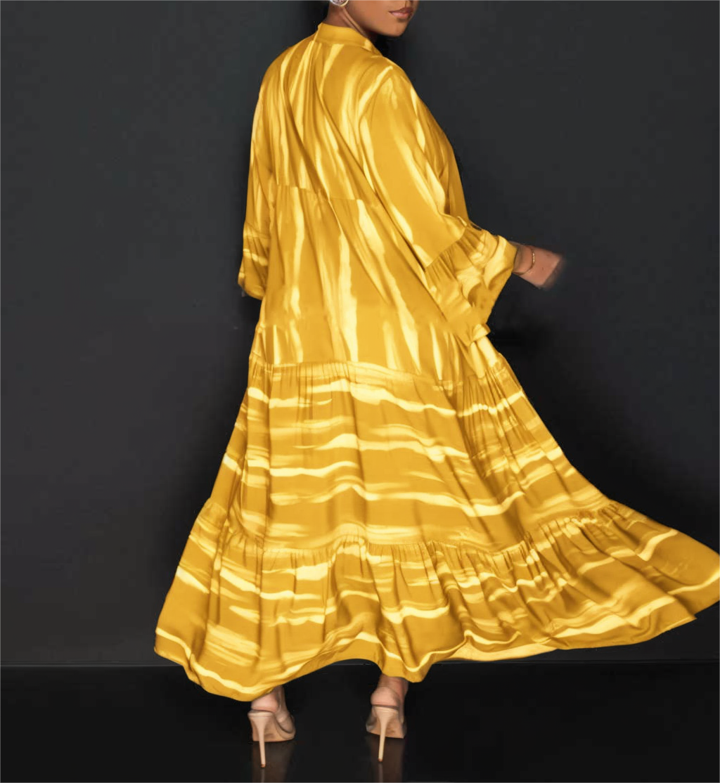 Lillian - Casual Print Abaya Dress with Long Ruffle Sleeves