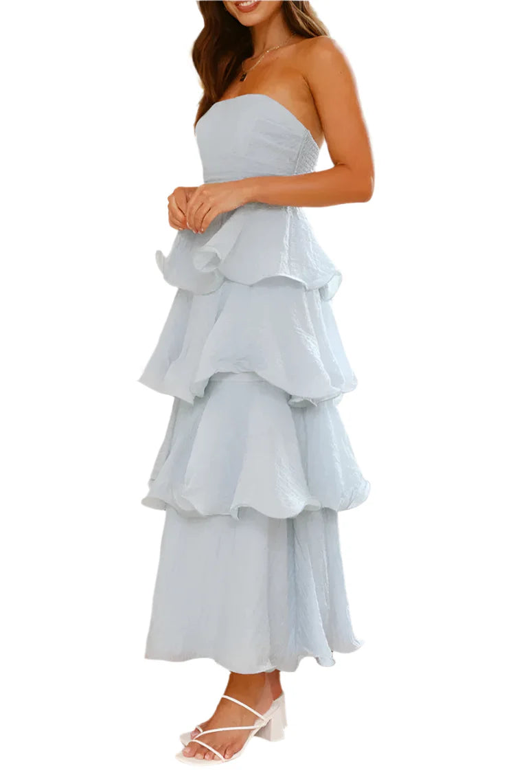 Ada - Strapless and backless dress with playful layered ruffles