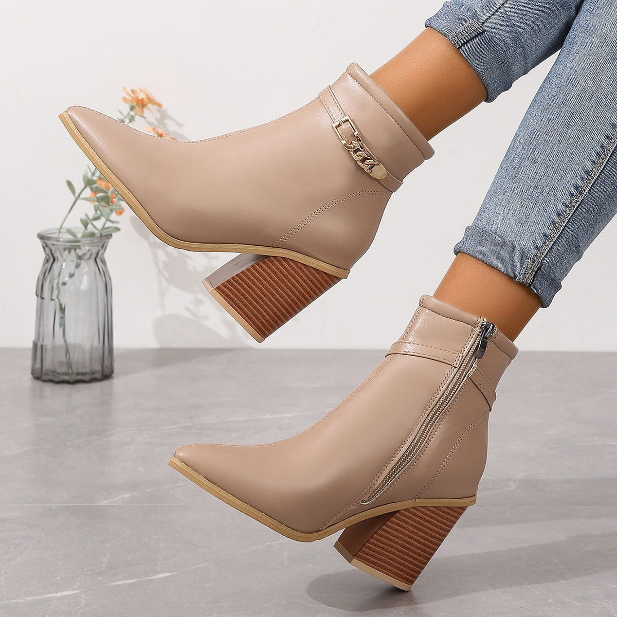 Sierra stacked heel boots with side zip