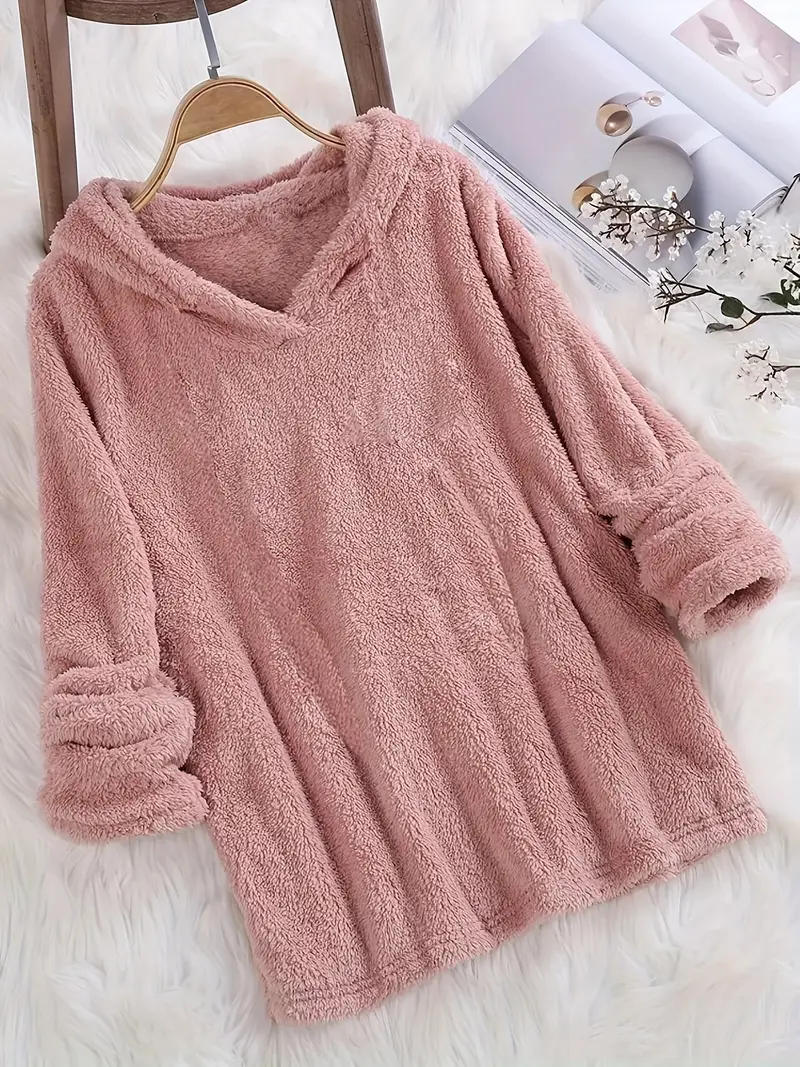 Fleece Hoodie - Solid Color Long Sleeve Women's Sweatshirt