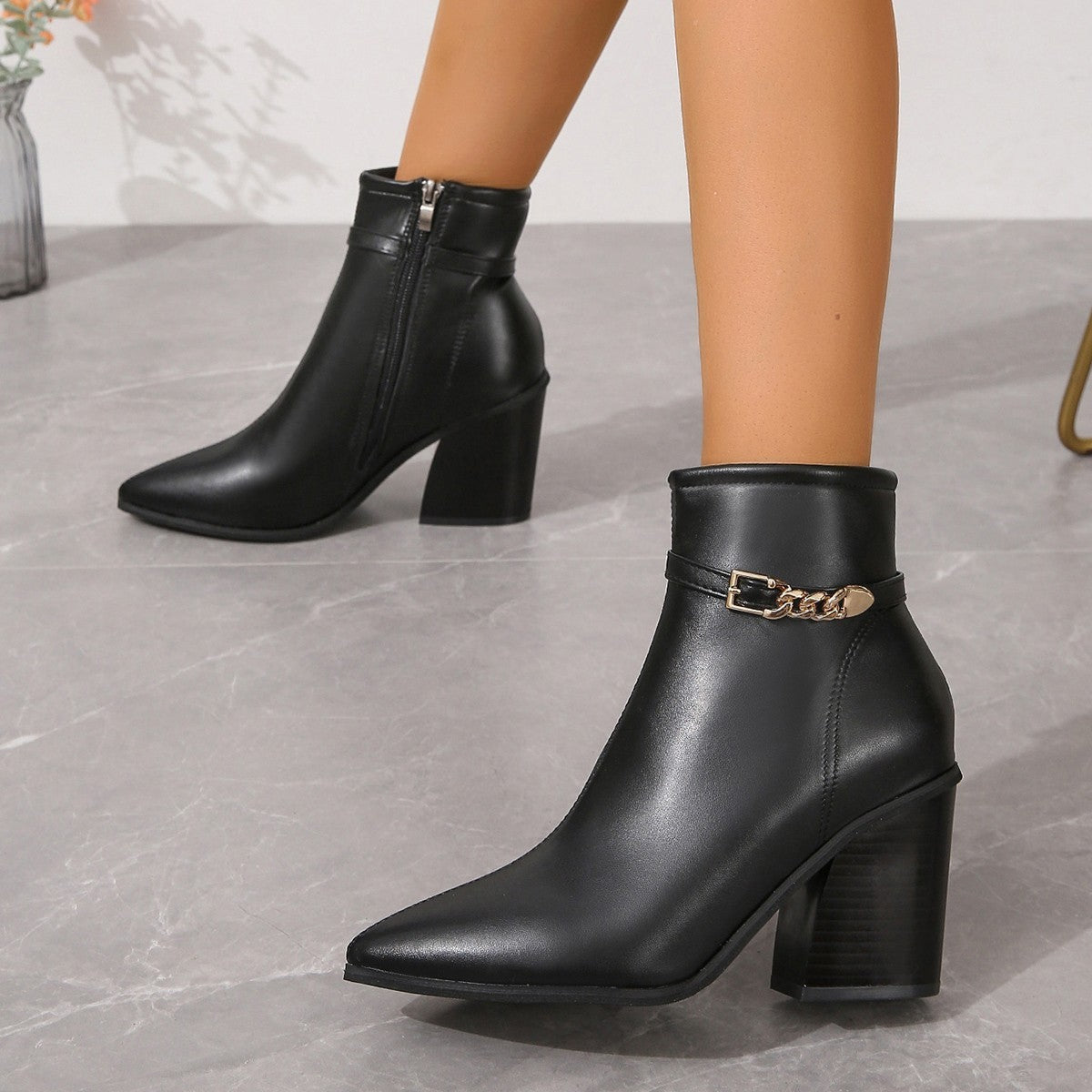 Sierra stacked heel boots with side zip