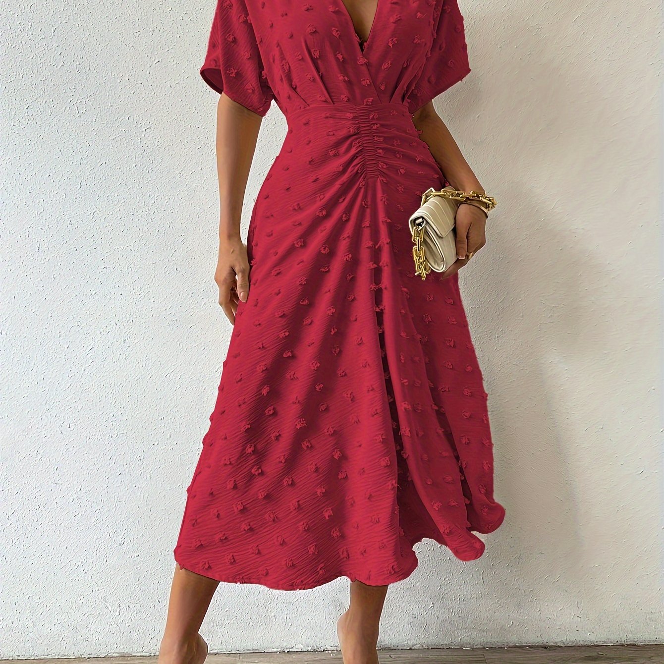 Selma - Comfortable V-neck pleated midi dress