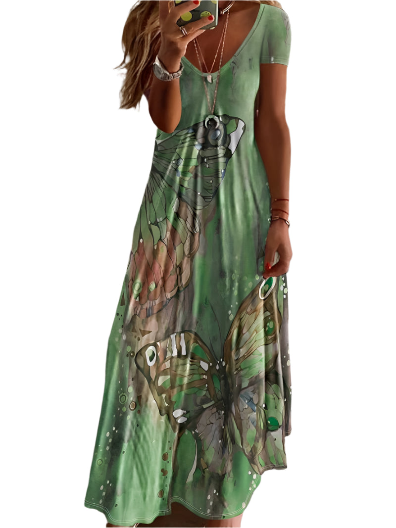 Gracie - Butterfly print V-neck dress