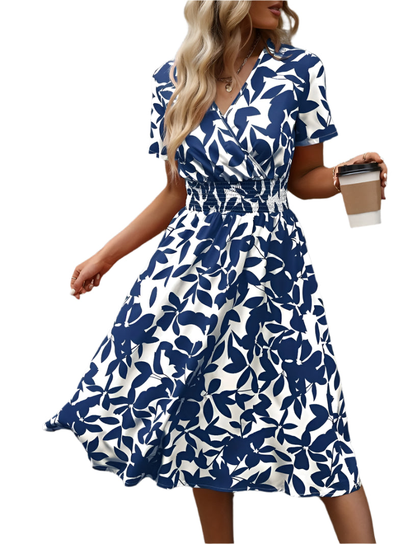 花柄プリントのアイビー半袖ラップドレス