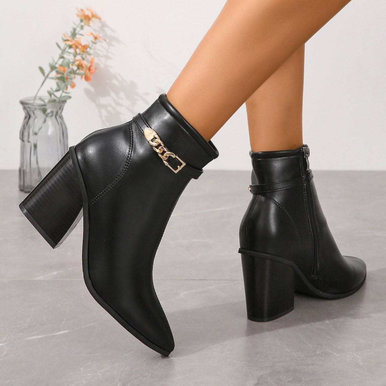 Sierra stacked heel boots with side zip