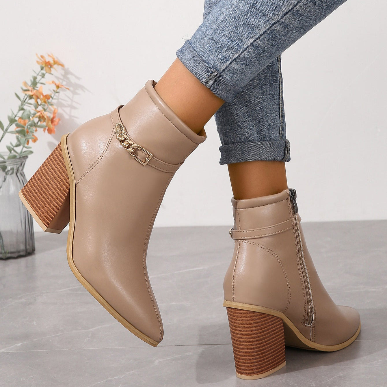 Sierra stacked heel boots with side zip