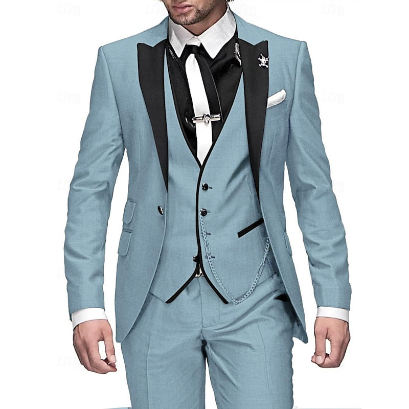 Men's 3-piece linen business suit: blazer, waistcoat, and pants