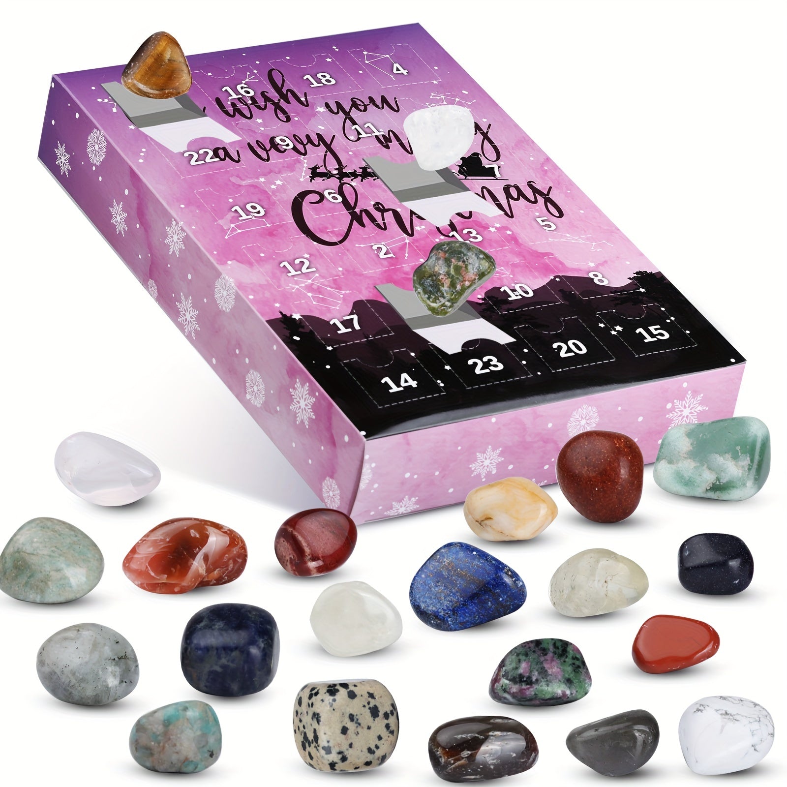 1 Christmas Gemstone Advent Calendar with 24 Natural Quartz Crystals