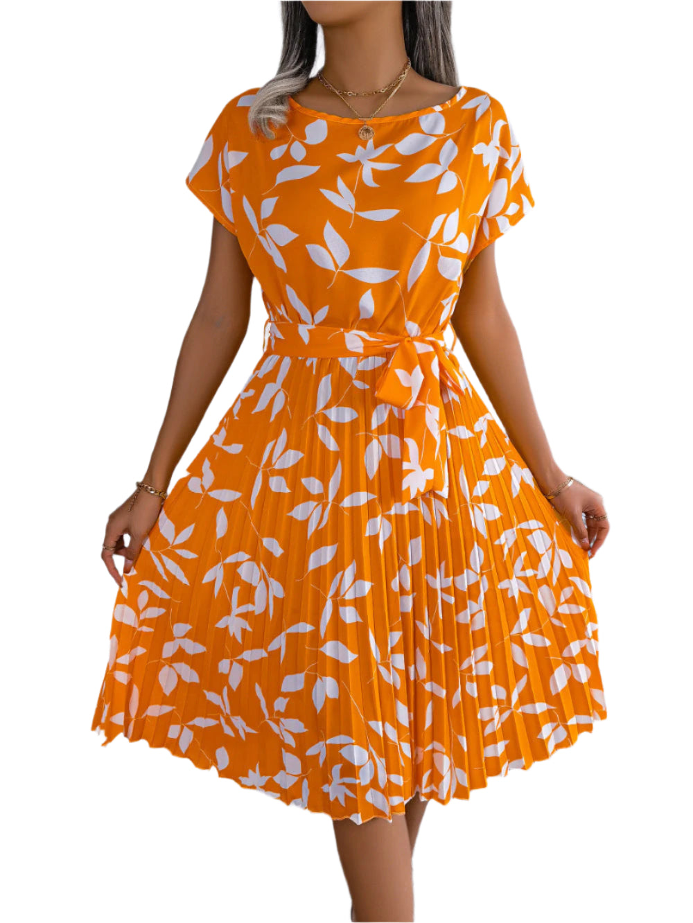 Aya - Leaf Pleated Dress