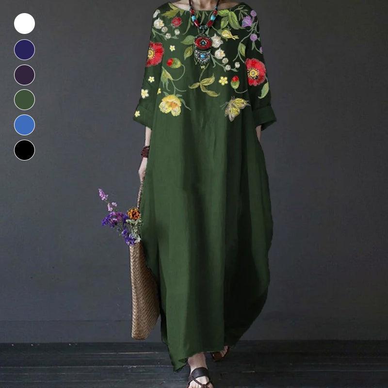 Amber - Mid-length sleeve floral print vintage dress