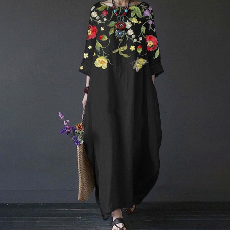 Amber - Mid-length sleeve floral print vintage dress