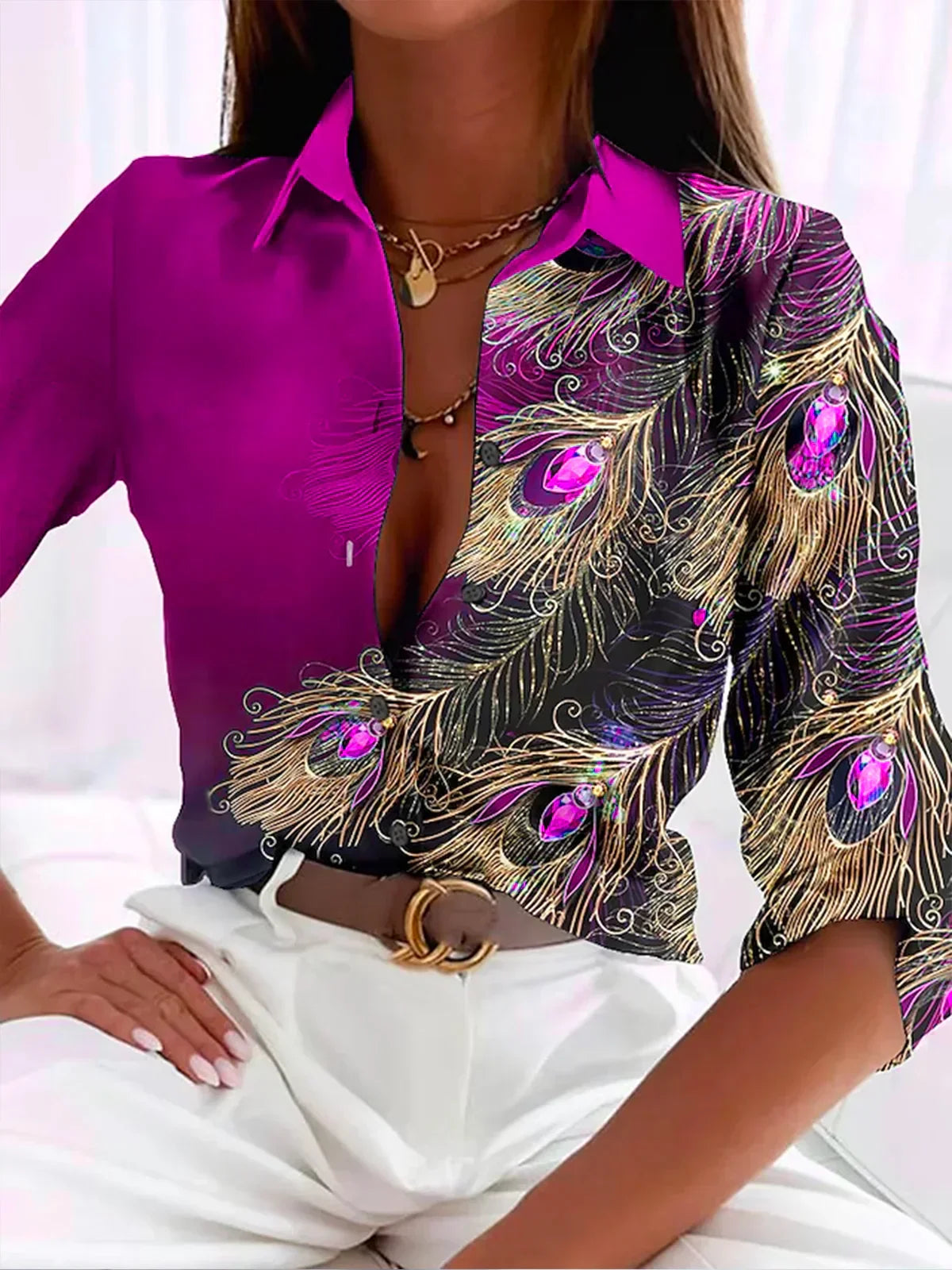 Feather Print Blouse