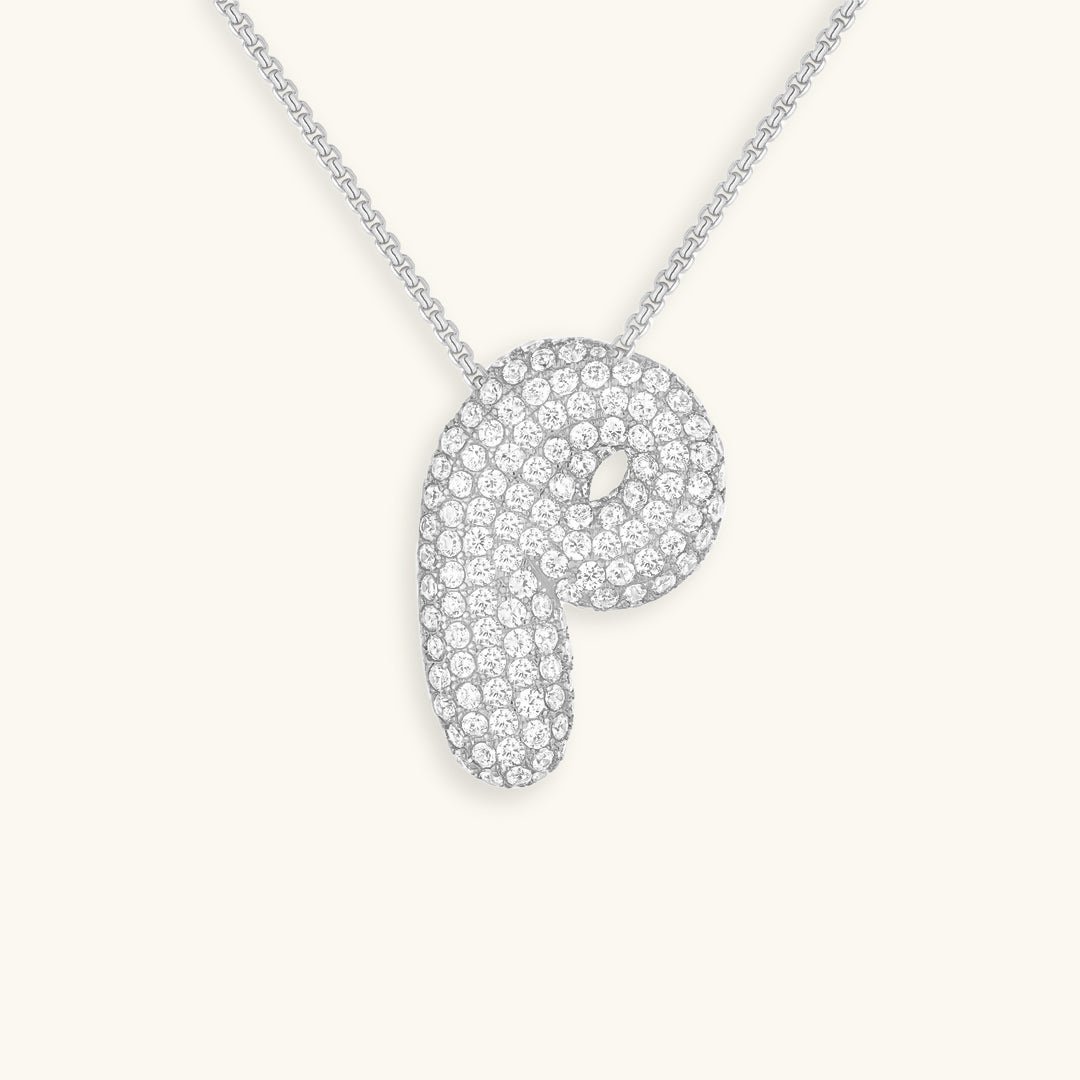 Diamond Patterned Luna Bubble Initial Necklace - Personalized Mother's Day Gift