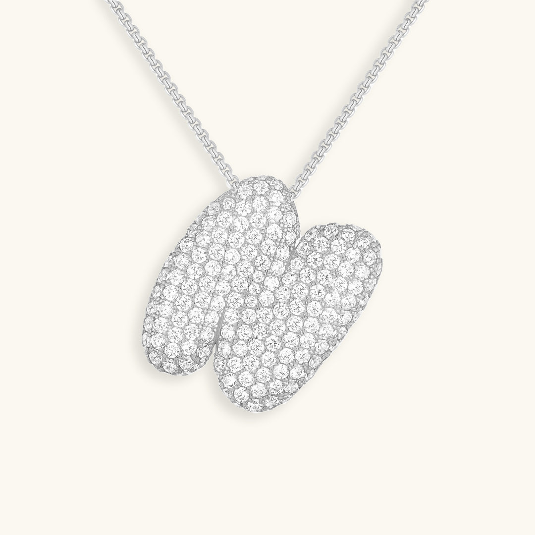 Diamond Patterned Luna Bubble Initial Necklace - Personalized Mother's Day Gift