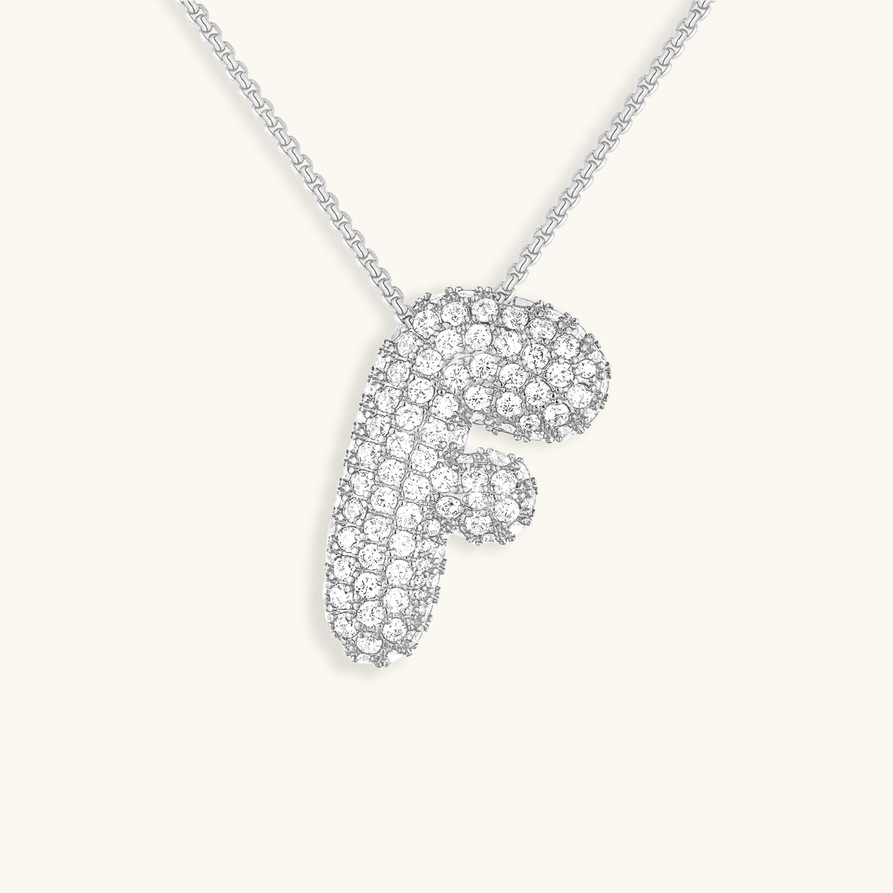 Diamond Patterned Luna Bubble Initial Necklace - Personalized Mother's Day Gift