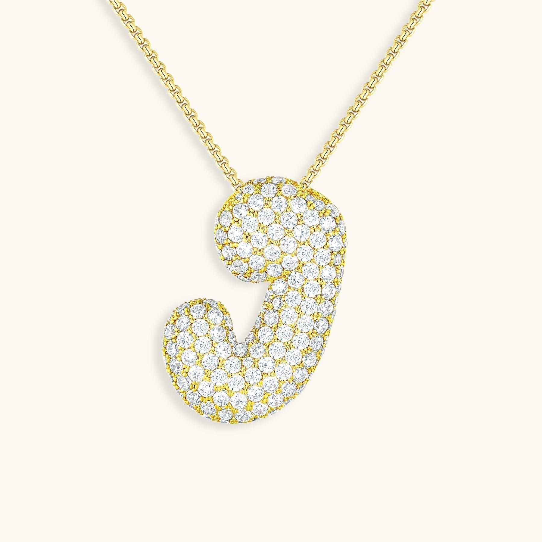 Diamond Patterned Luna Bubble Initial Necklace - Personalized Mother's Day Gift