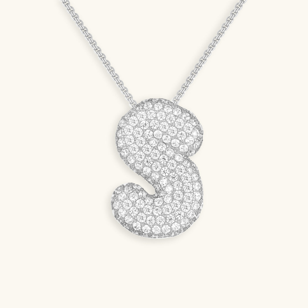 Diamond Patterned Luna Bubble Initial Necklace - Personalized Mother's Day Gift