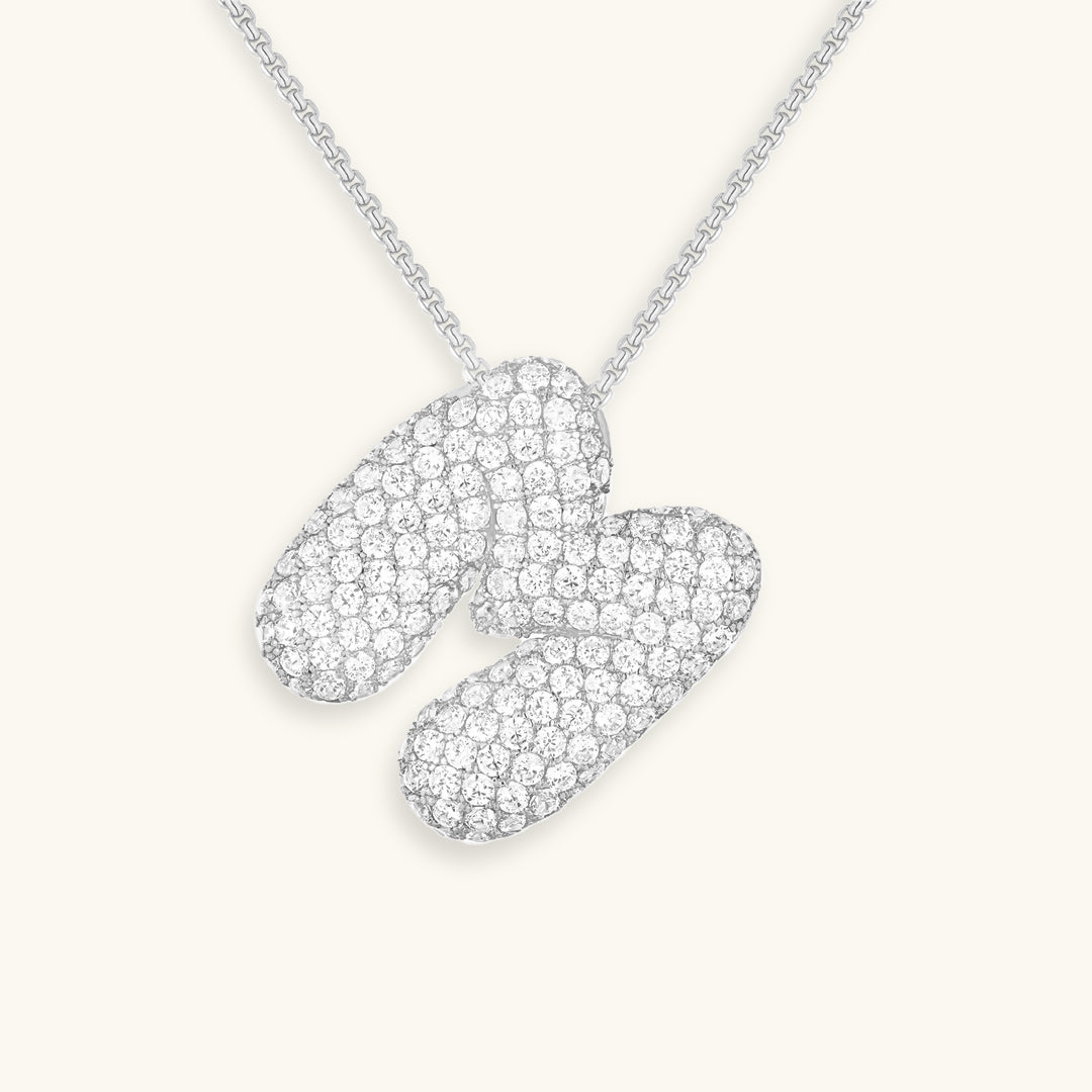 Diamond Patterned Luna Bubble Initial Necklace - Personalized Mother's Day Gift