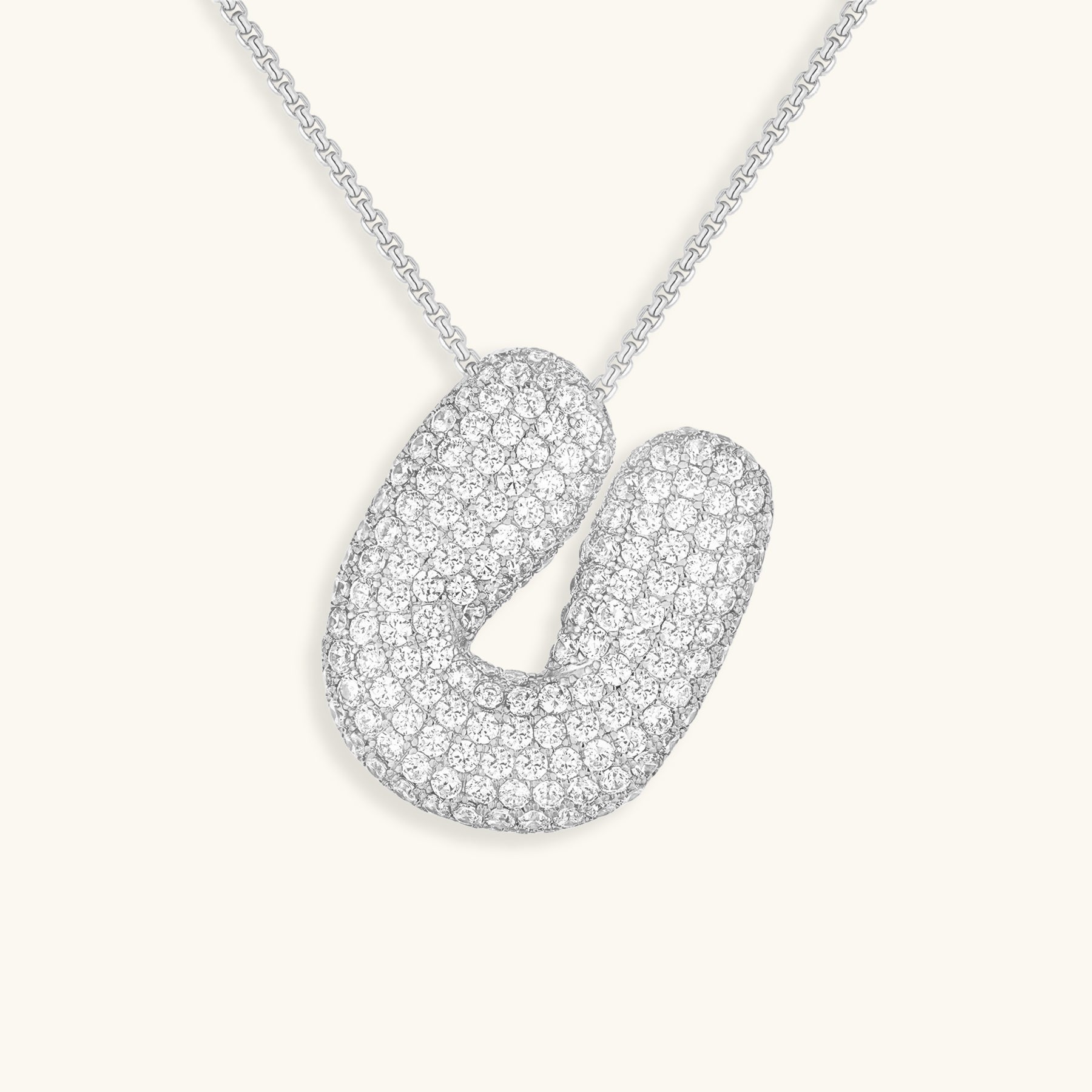 Diamond Patterned Luna Bubble Initial Necklace - Personalized Mother's Day Gift
