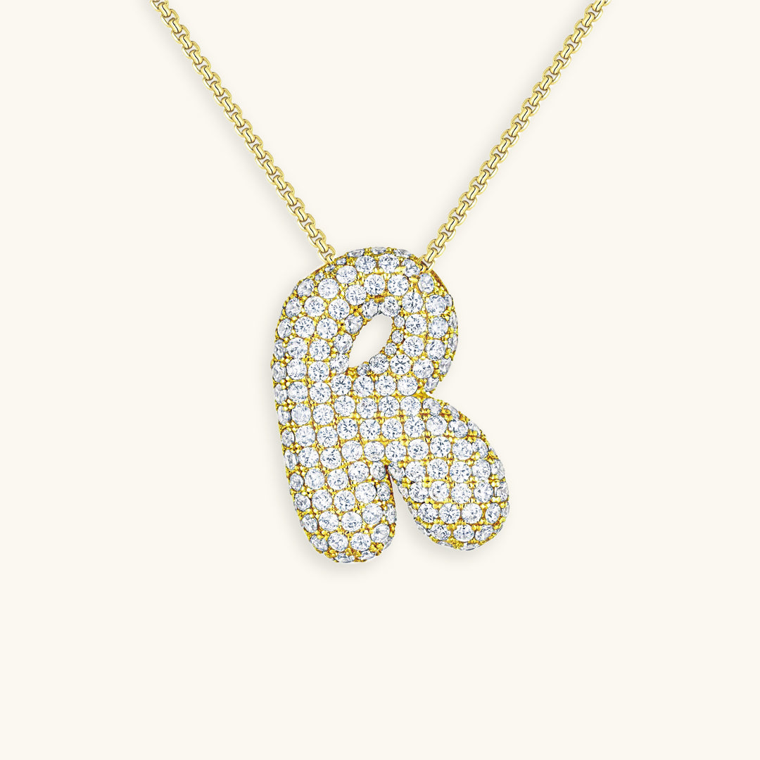 Diamond Patterned Luna Bubble Initial Necklace - Personalized Mother's Day Gift