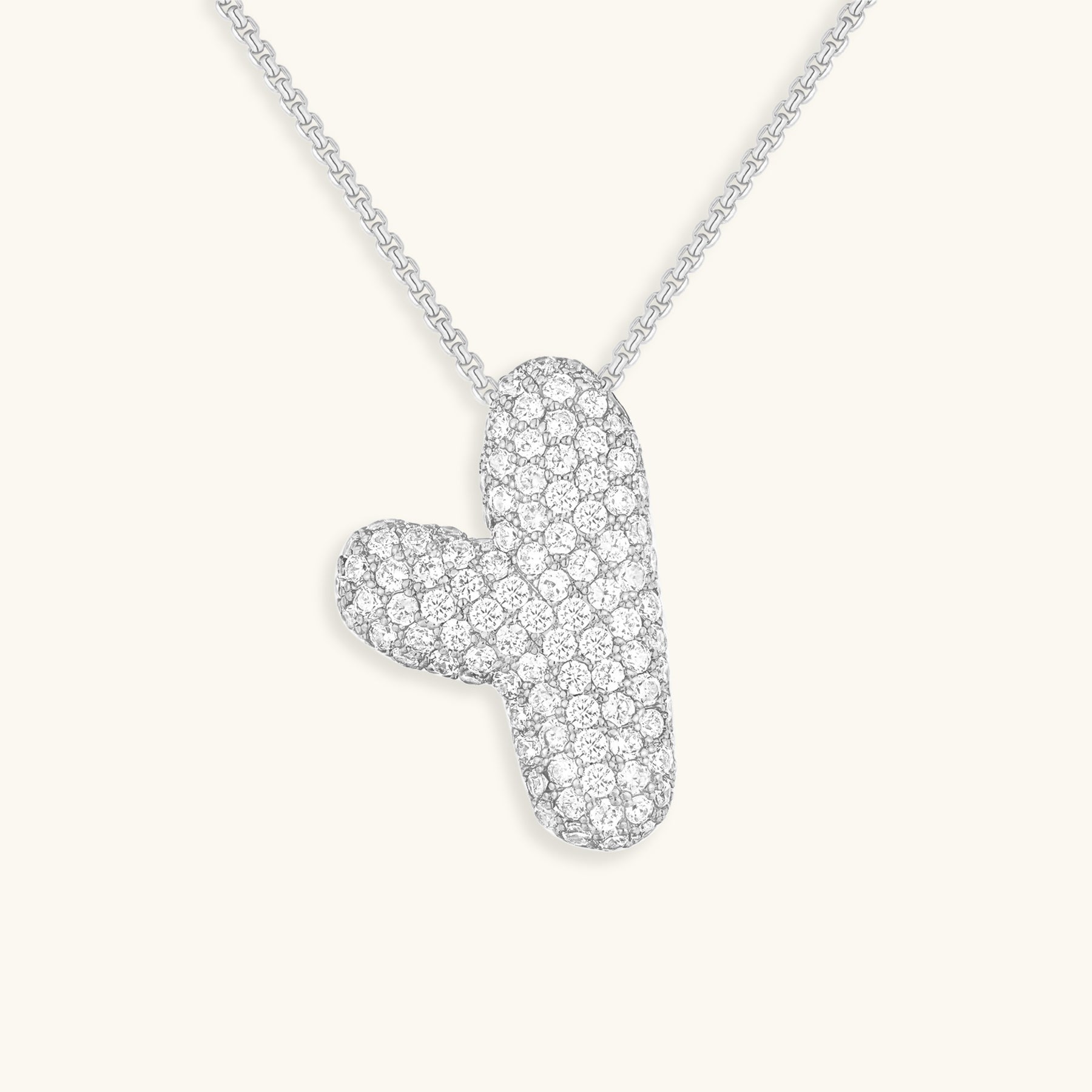 Diamond Patterned Luna Bubble Initial Necklace - Personalized Mother's Day Gift