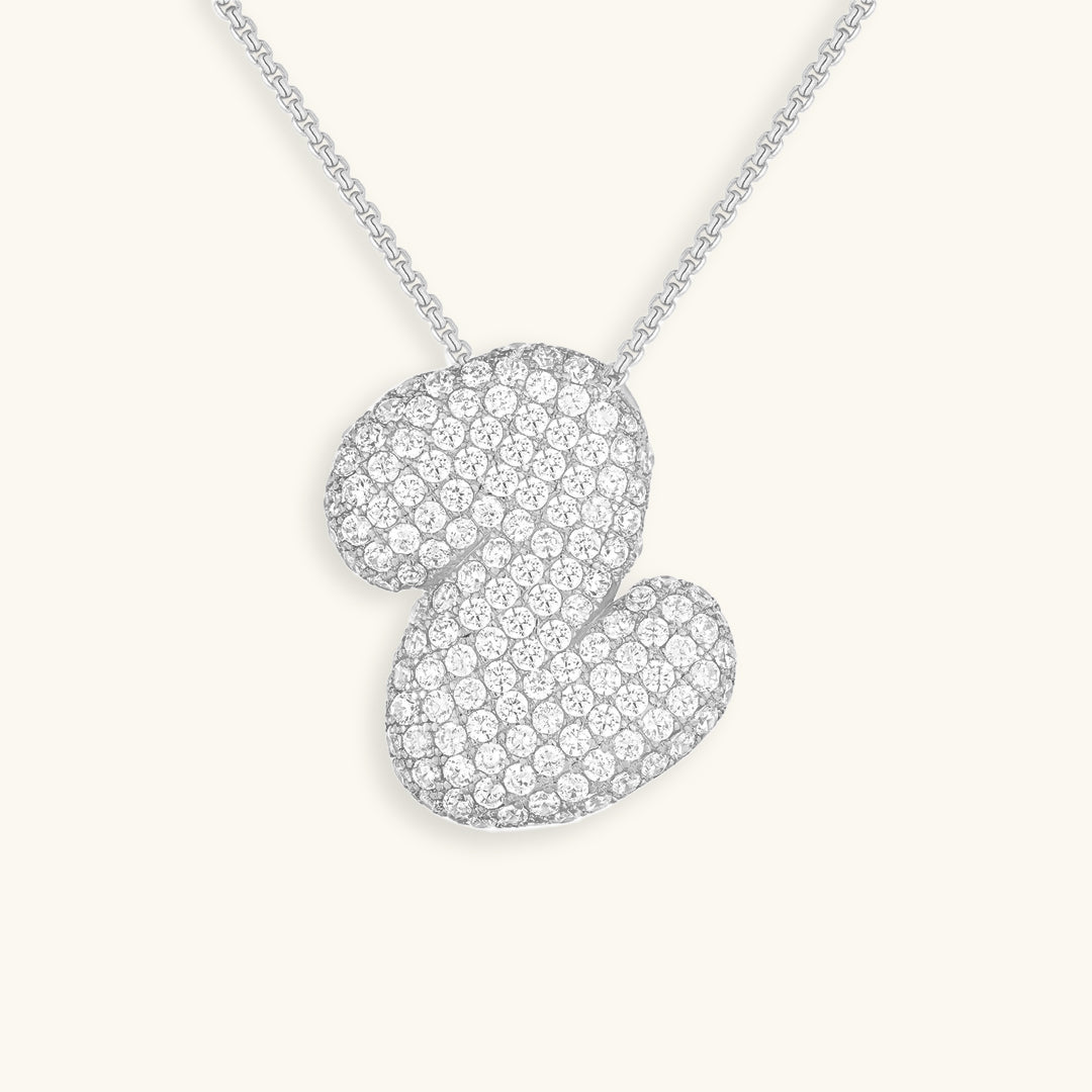 Diamond Patterned Luna Bubble Initial Necklace - Personalized Mother's Day Gift