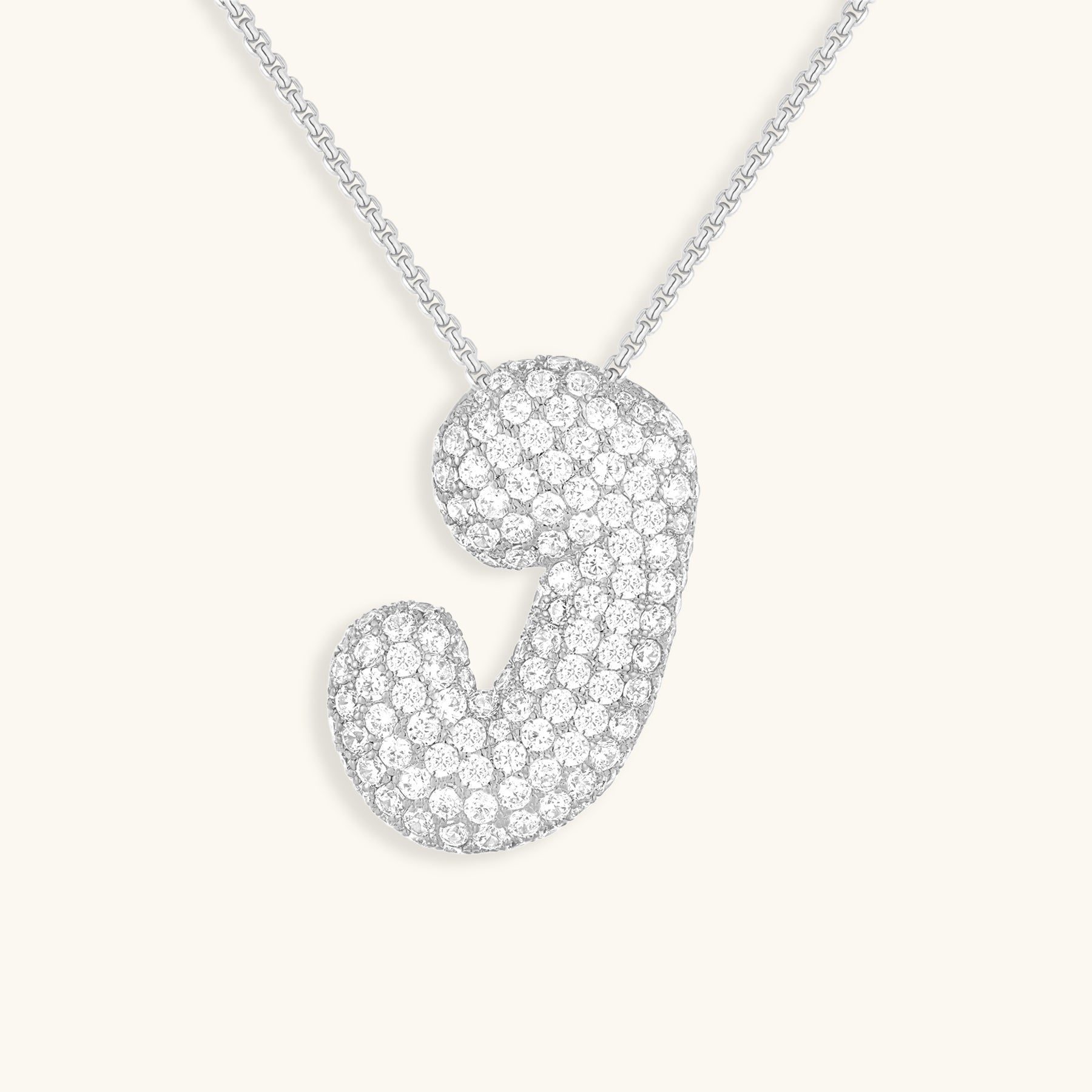 Diamond Patterned Luna Bubble Initial Necklace - Personalized Mother's Day Gift