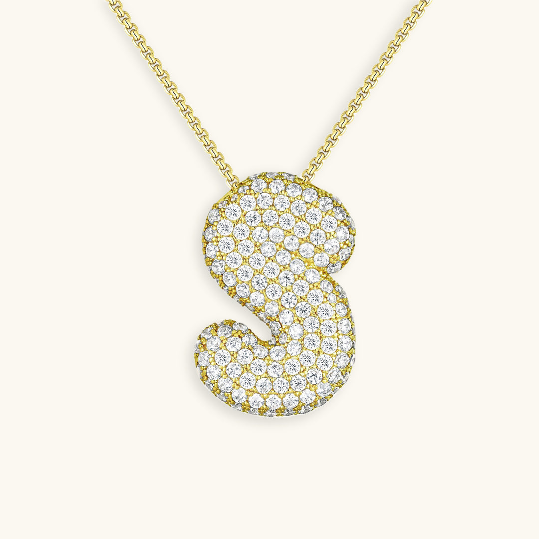 Diamond Patterned Luna Bubble Initial Necklace - Personalized Mother's Day Gift