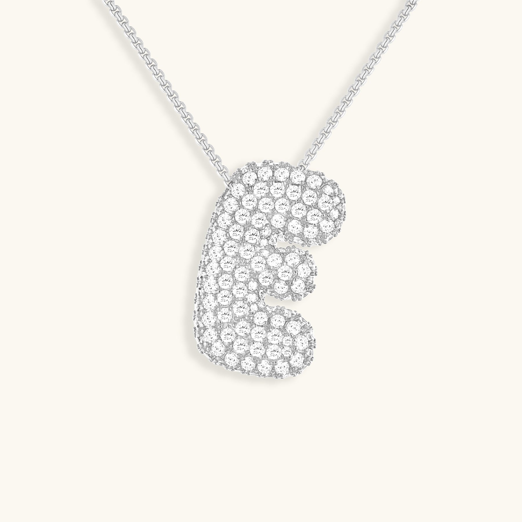 Diamond Patterned Luna Bubble Initial Necklace - Personalized Mother's Day Gift