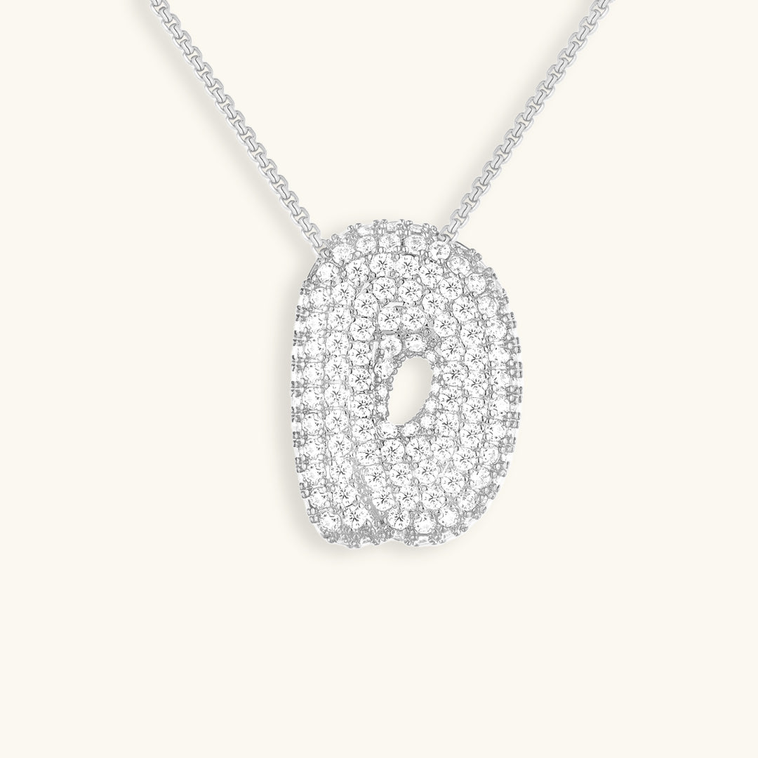 Diamond Patterned Luna Bubble Initial Necklace - Personalized Mother's Day Gift