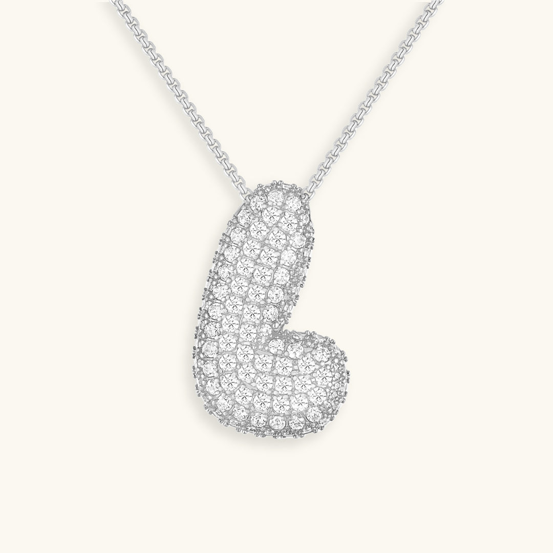 Diamond Patterned Luna Bubble Initial Necklace - Personalized Mother's Day Gift