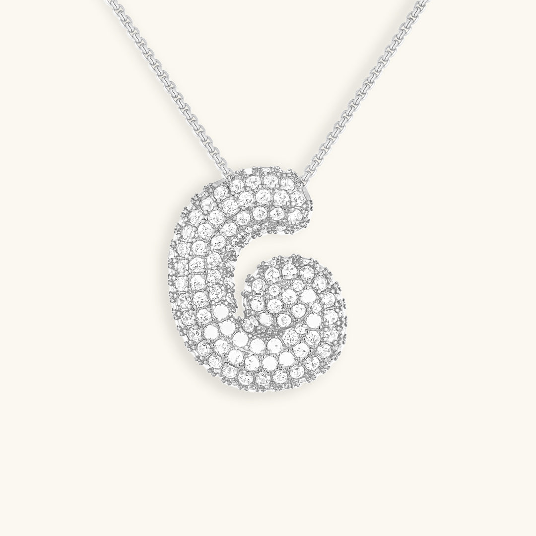 Diamond Patterned Luna Bubble Initial Necklace - Personalized Mother's Day Gift
