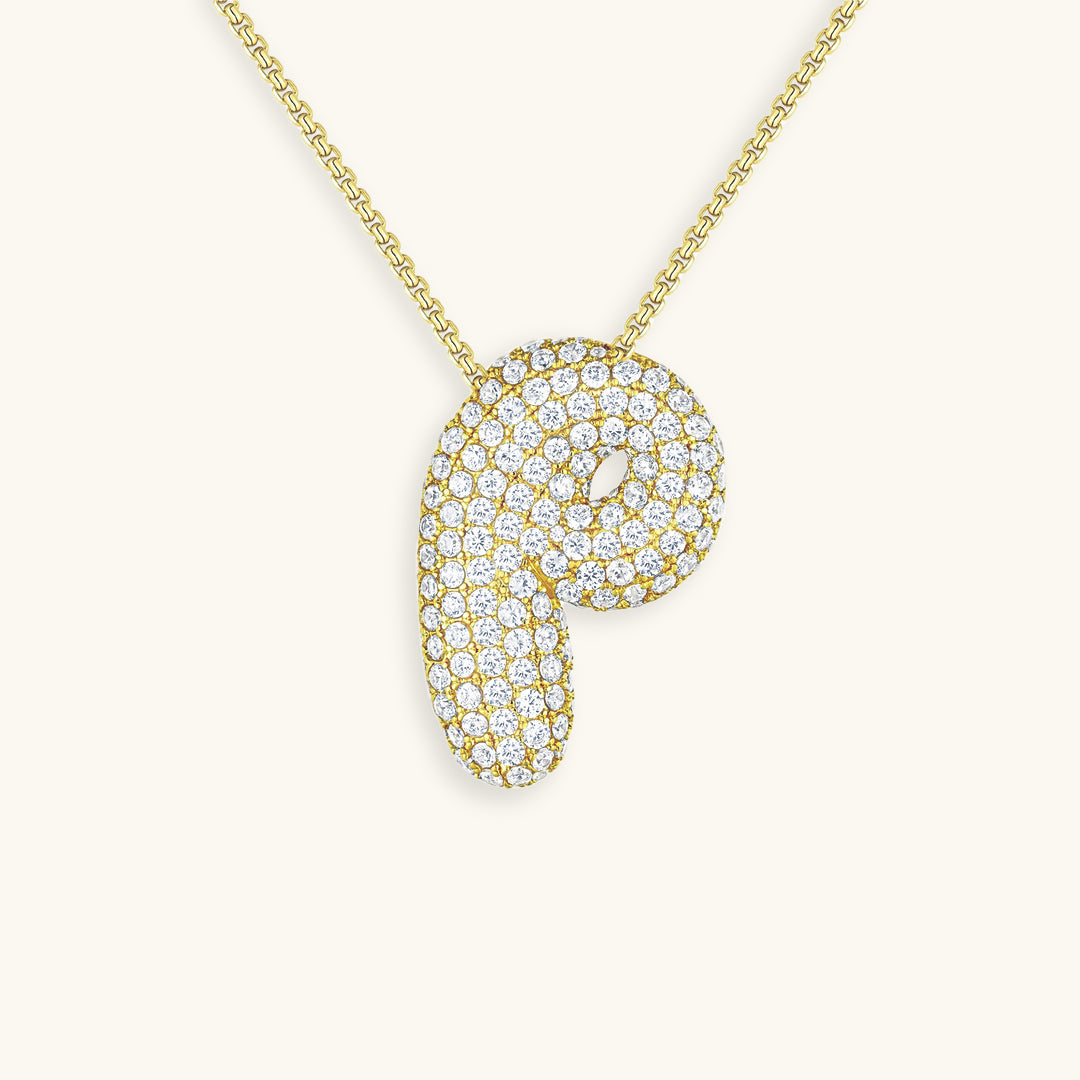 Diamond Patterned Luna Bubble Initial Necklace - Personalized Mother's Day Gift