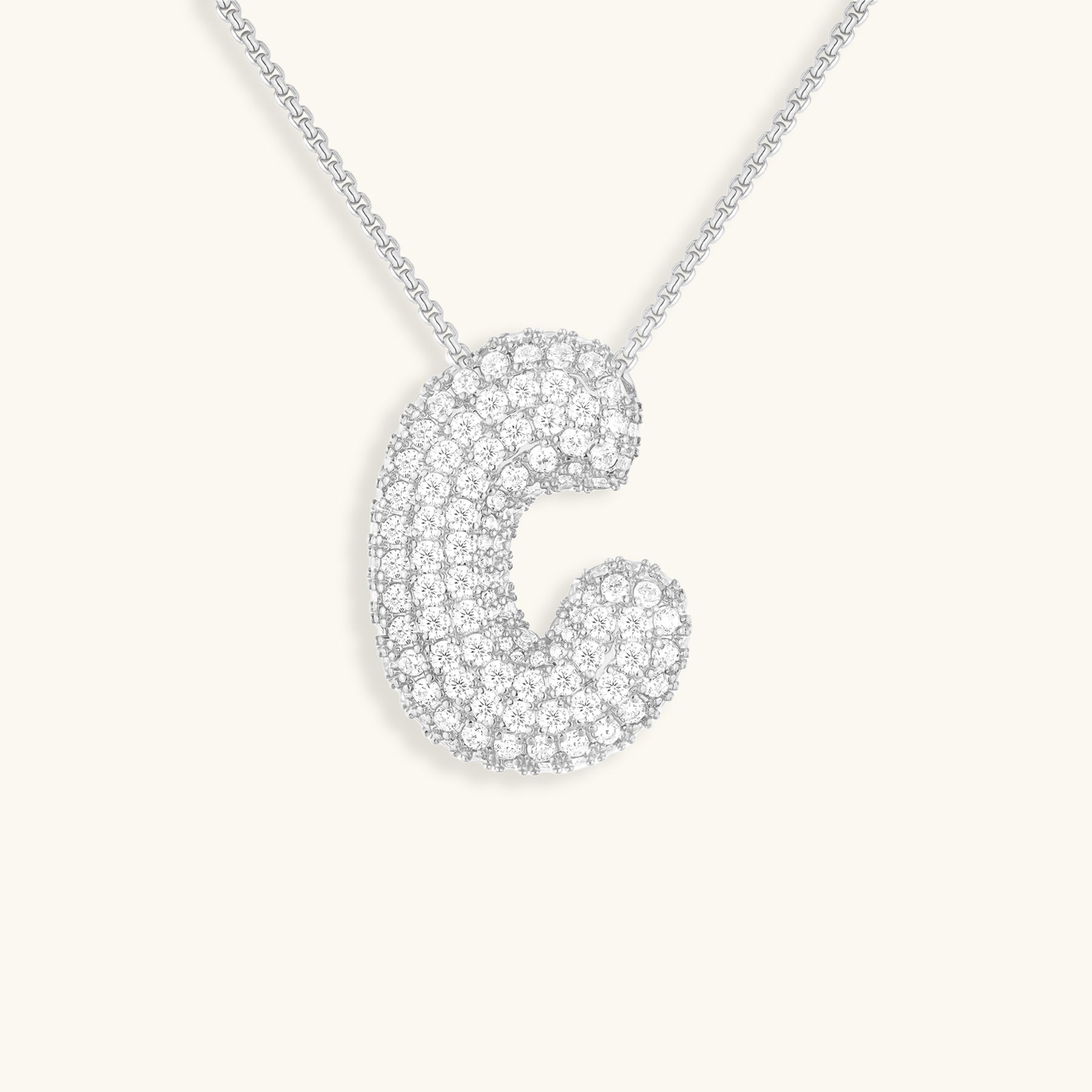 Diamond Patterned Luna Bubble Initial Necklace - Personalized Mother's Day Gift