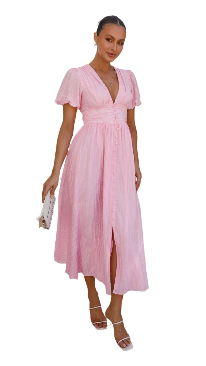 Vivienne - Pleated Slit Summer Maxi Dress