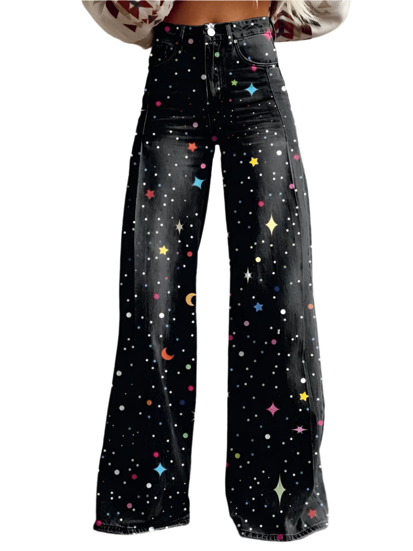 オーレリア - 星と月のプリントが入ったエレファントレッグパンツ
