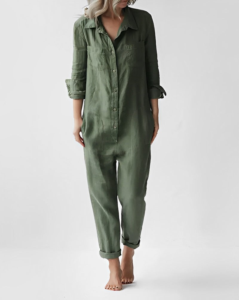Haldora - Long Sleeve Button Down Jumpsuit