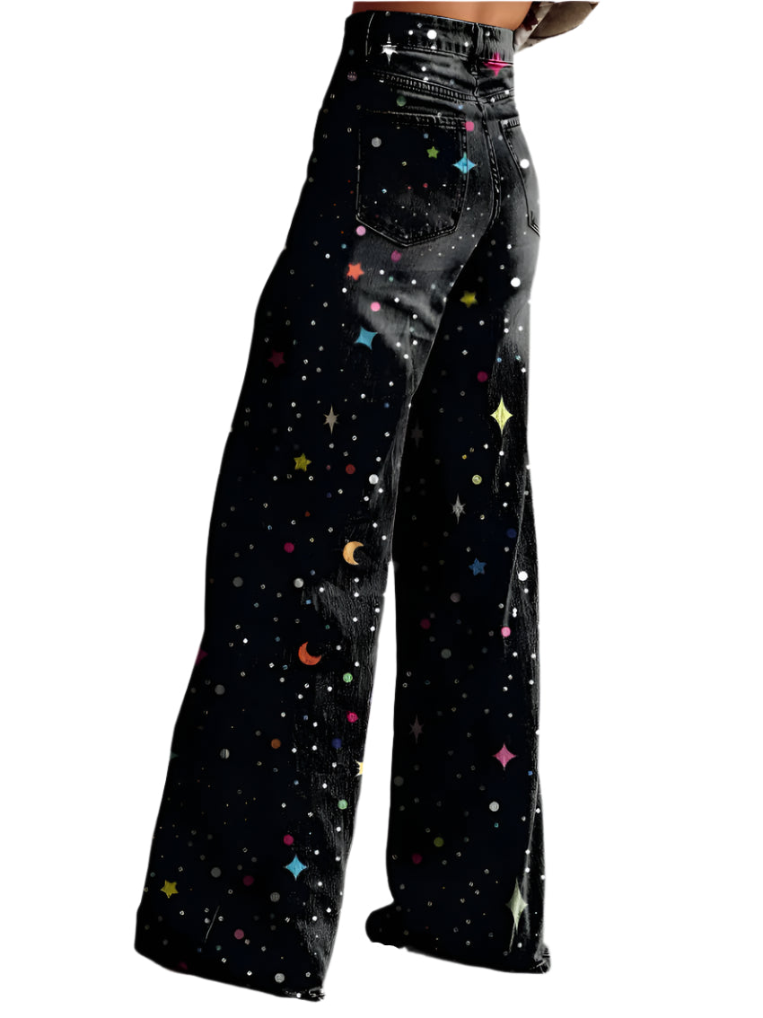 オーレリア - 星と月のプリントが入ったエレファントレッグパンツ