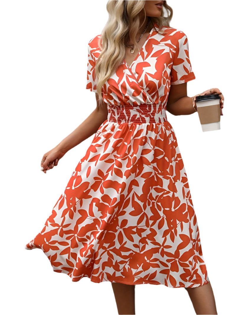 花柄プリントのアイビー半袖ラップドレス