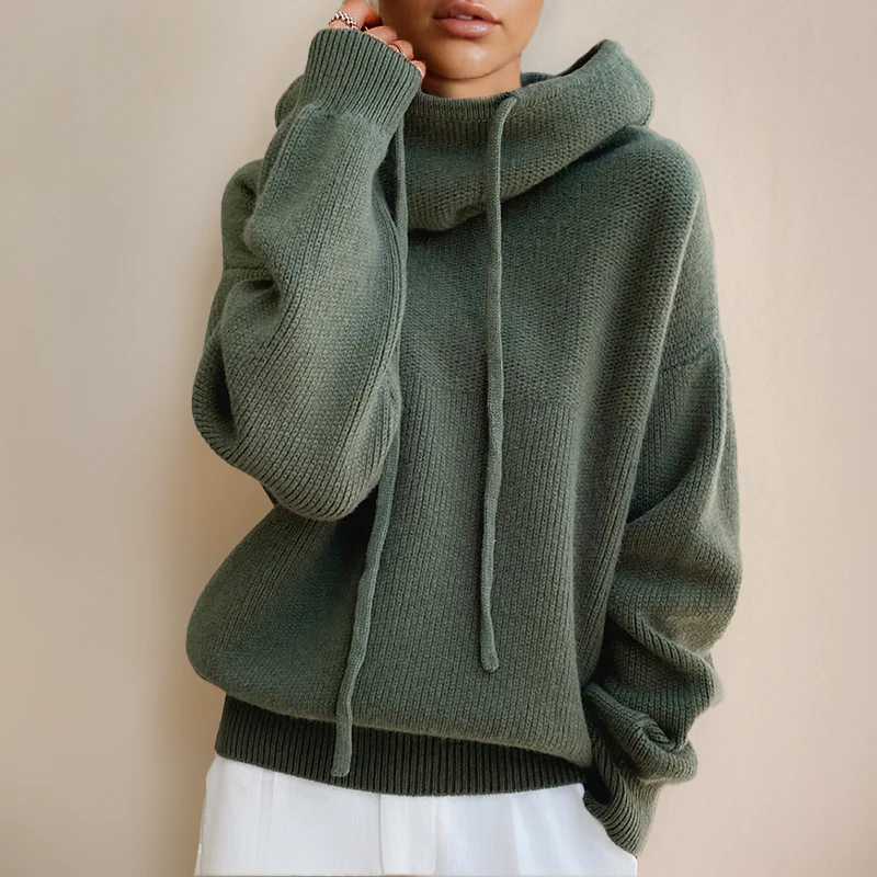 Relaxed fit knit hoodie - Wide turtleneck - Casual elegance for everyday wear