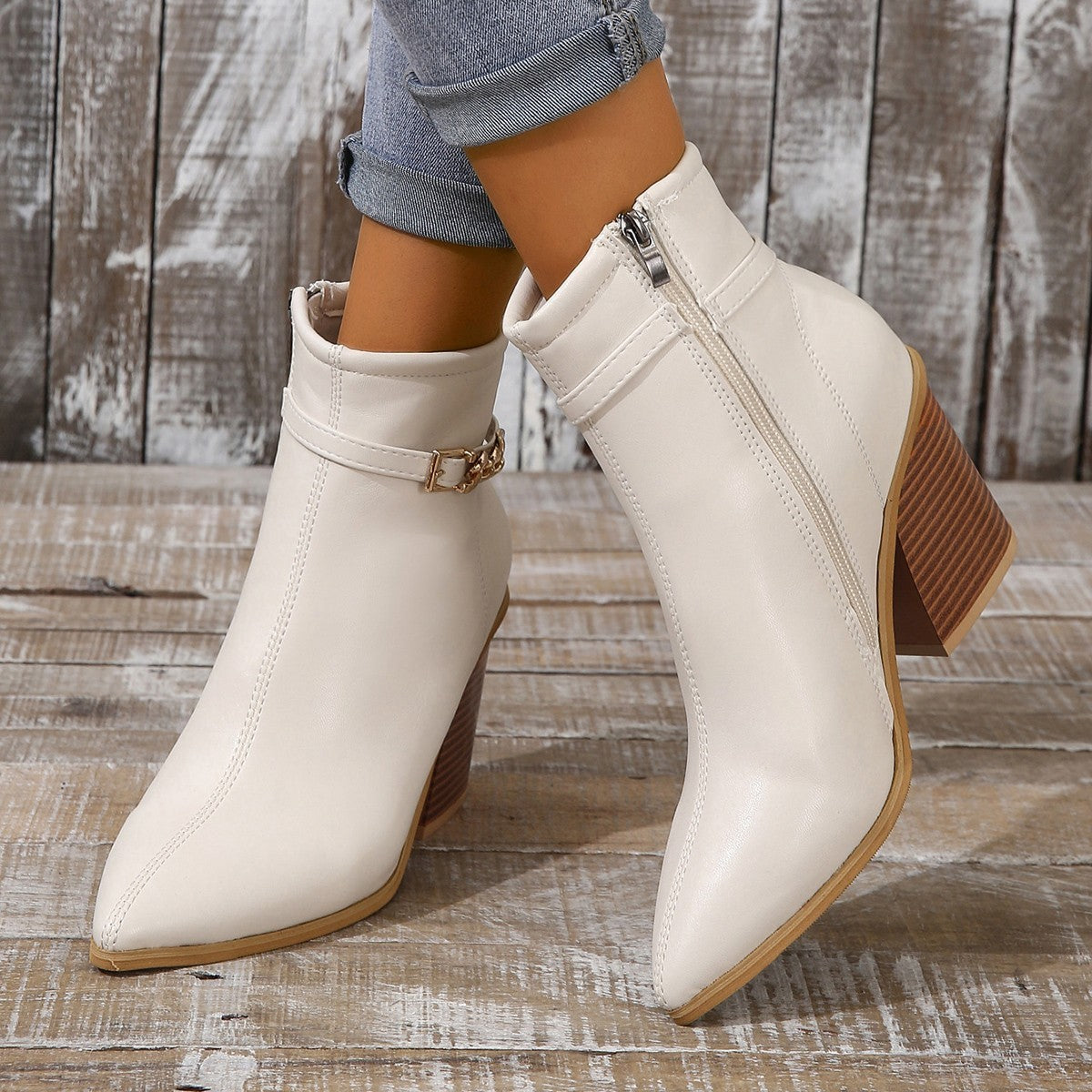 Sierra stacked heel boots with side zip