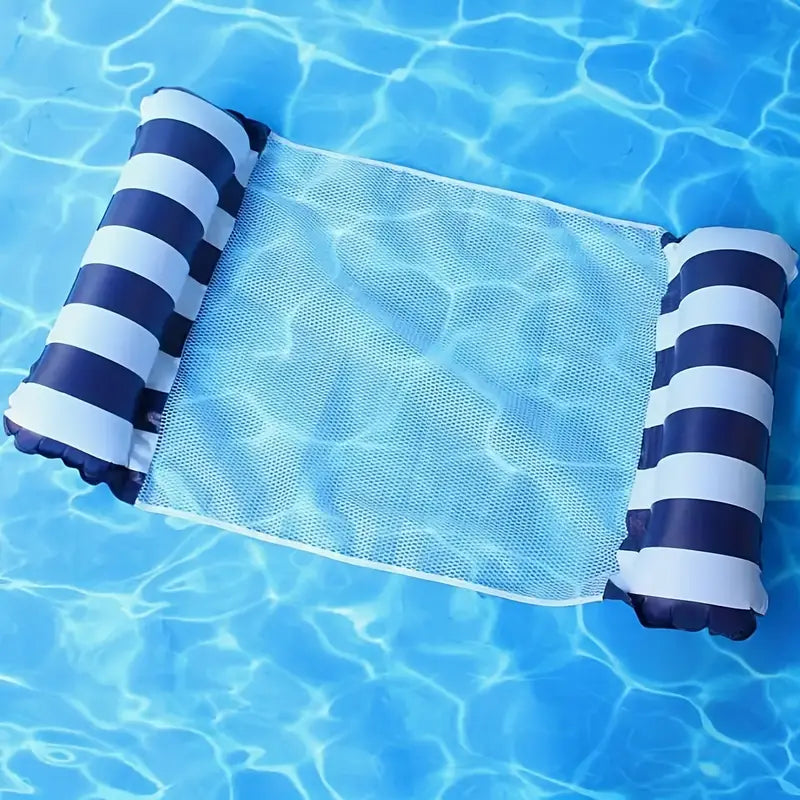 Striped Inflatable Water Hammock - Portable Pool Lounger for Summer Relaxation