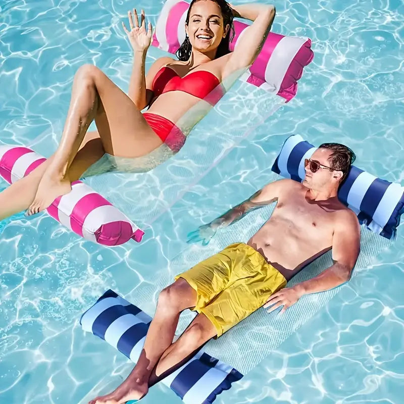 Striped Inflatable Water Hammock - Portable Pool Lounger for Summer Relaxation