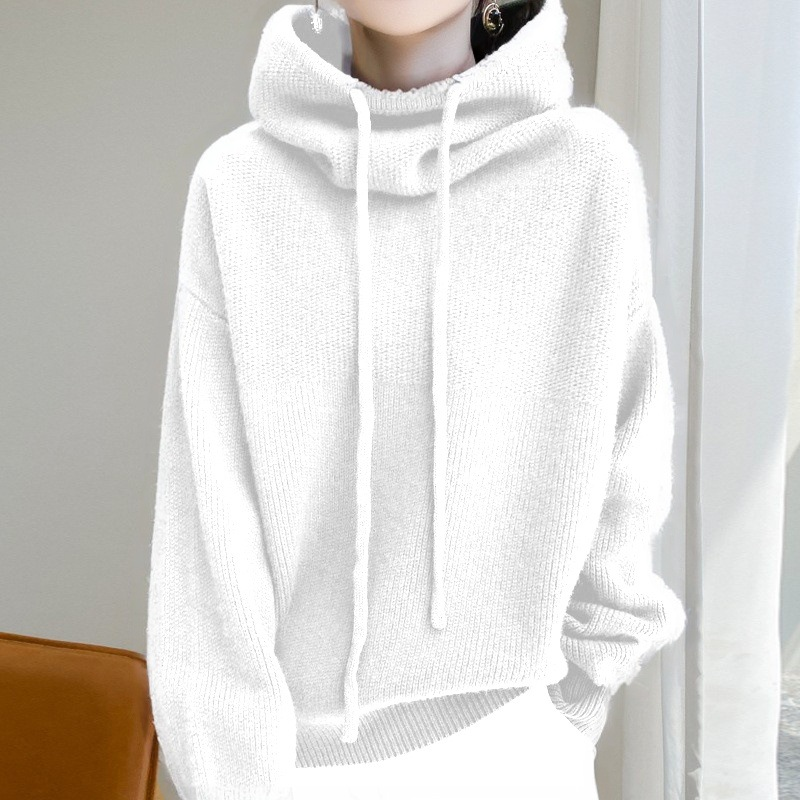 Relaxed fit knit hoodie - Wide turtleneck - Casual elegance for everyday wear